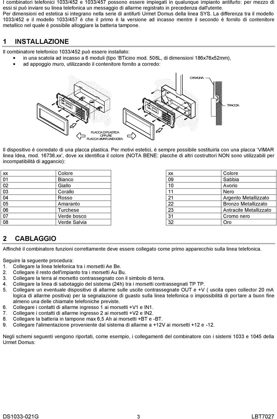 La differenza tra il modello 1033/452 e il modello 1033/457 è che il primo è la versione ad incasso mentre il secondo è fornito di contenitore metallico nel quale è possibile alloggiare la batteria