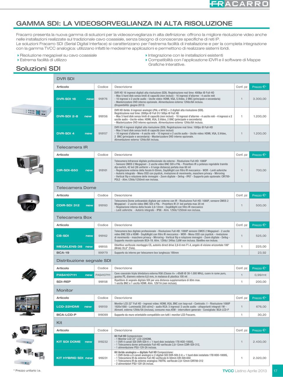 Le soluzioni Fracarro SDI (Serial Digital Interface) si caratterizzano per l estrema facilità di installazione e per la completa integrazione con la gamma TVCC analogica: utilizzano infatti le