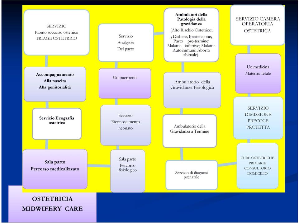 SERVIZIO CAMERA OPERATORIA OSTETRICA Accompagnamento Alla nascita Alla genitorialità Uo puerperio Ambulatorio della Gravidanza Fisiologica Uo medicina Materno fetale SERVIZIO