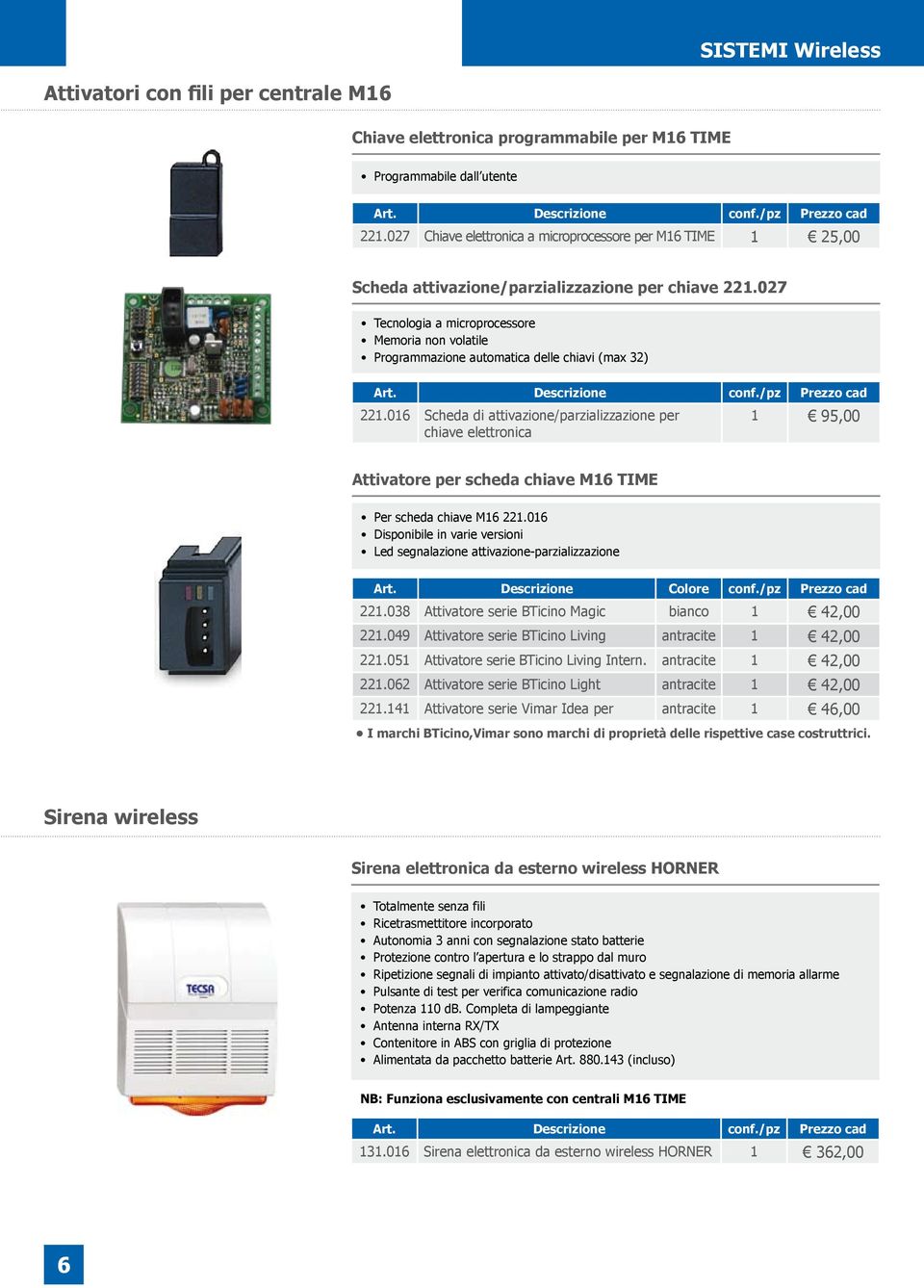 027 Tecnologia a microprocessore Memoria non volatile Programmazione automatica delle chiavi (max 32) 221.