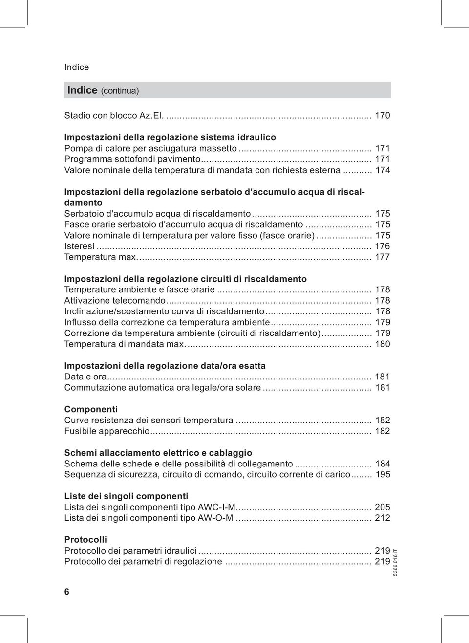 .. 175 Fasce orarie serbatoio d'accumulo acqua di riscaldamento... 175 Valore nominale di temperatura per valore fisso (fasce orarie)... 175 Isteresi... 176 Temperatura max.