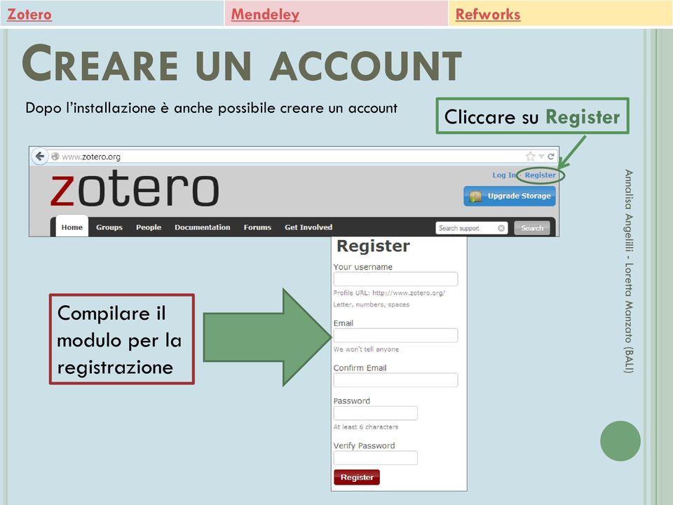 creare un account Cliccare su