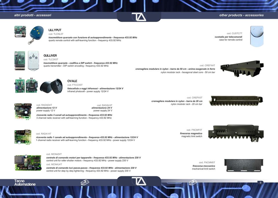 TLC3X5T trasmettitore quarzato - codifica a DIP switch - frequenza 433.9 MHz quartz transmitter - DIP switch encoding - frequency 433.9 MHz cod.