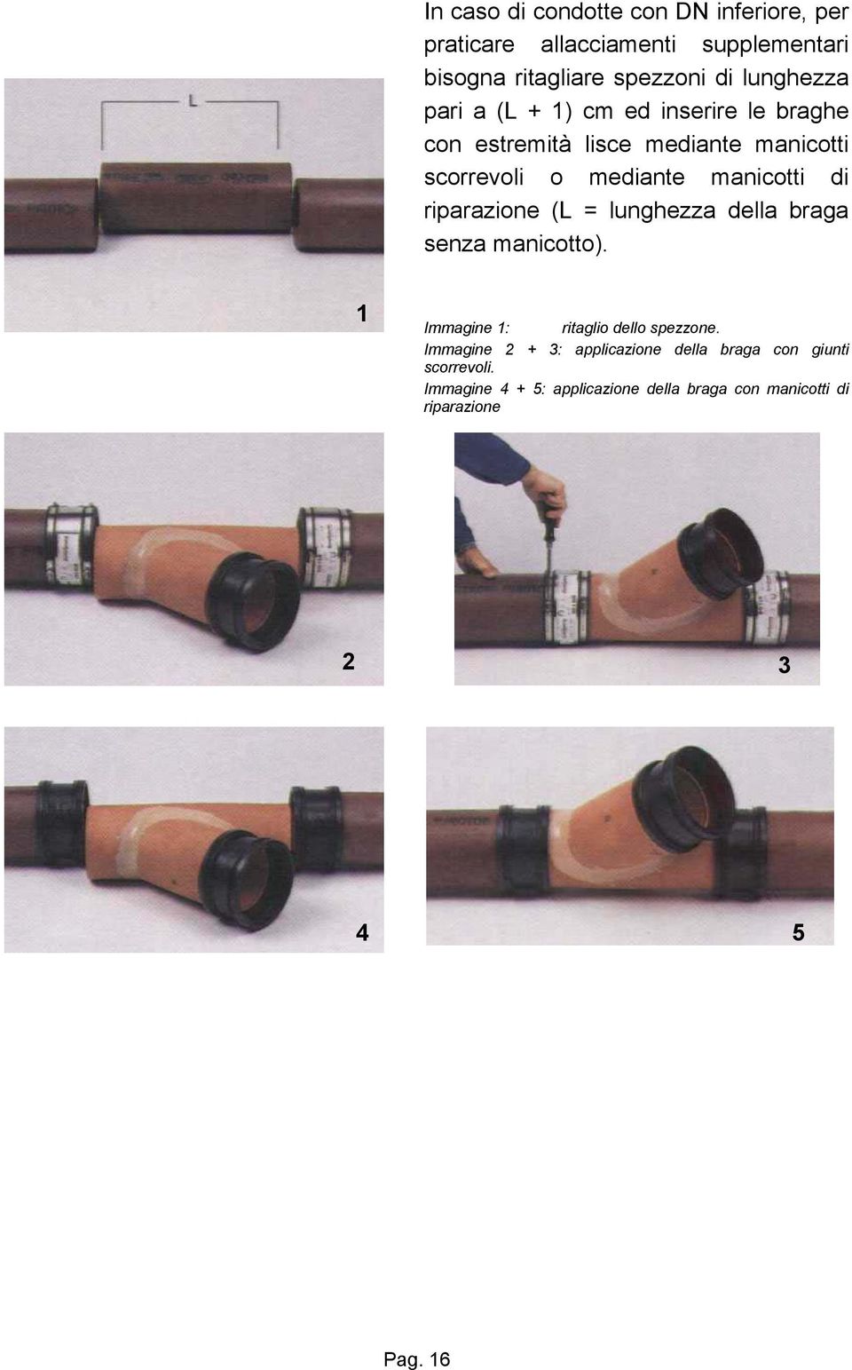 di riparazione (L = lunghezza della braga senza manicotto). 1 Immagine 1: ritaglio dello spezzone.