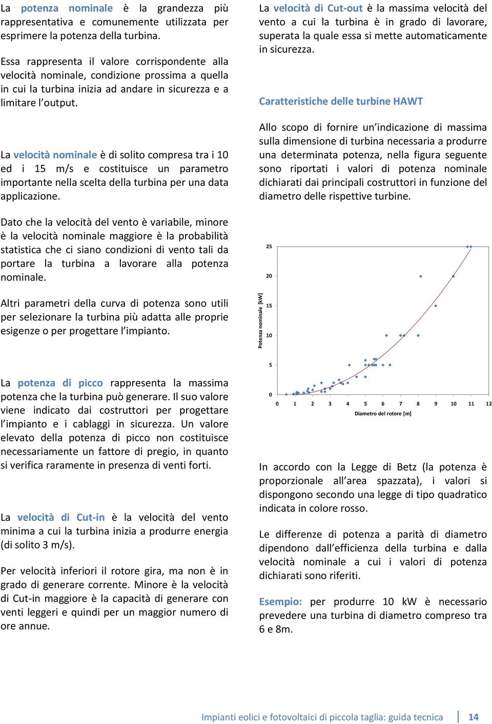 La velocità nominale è di solito compresa tra i 10 ed i 15 m/s e costituisce un parametro importante nella scelta della turbina per una data applicazione.