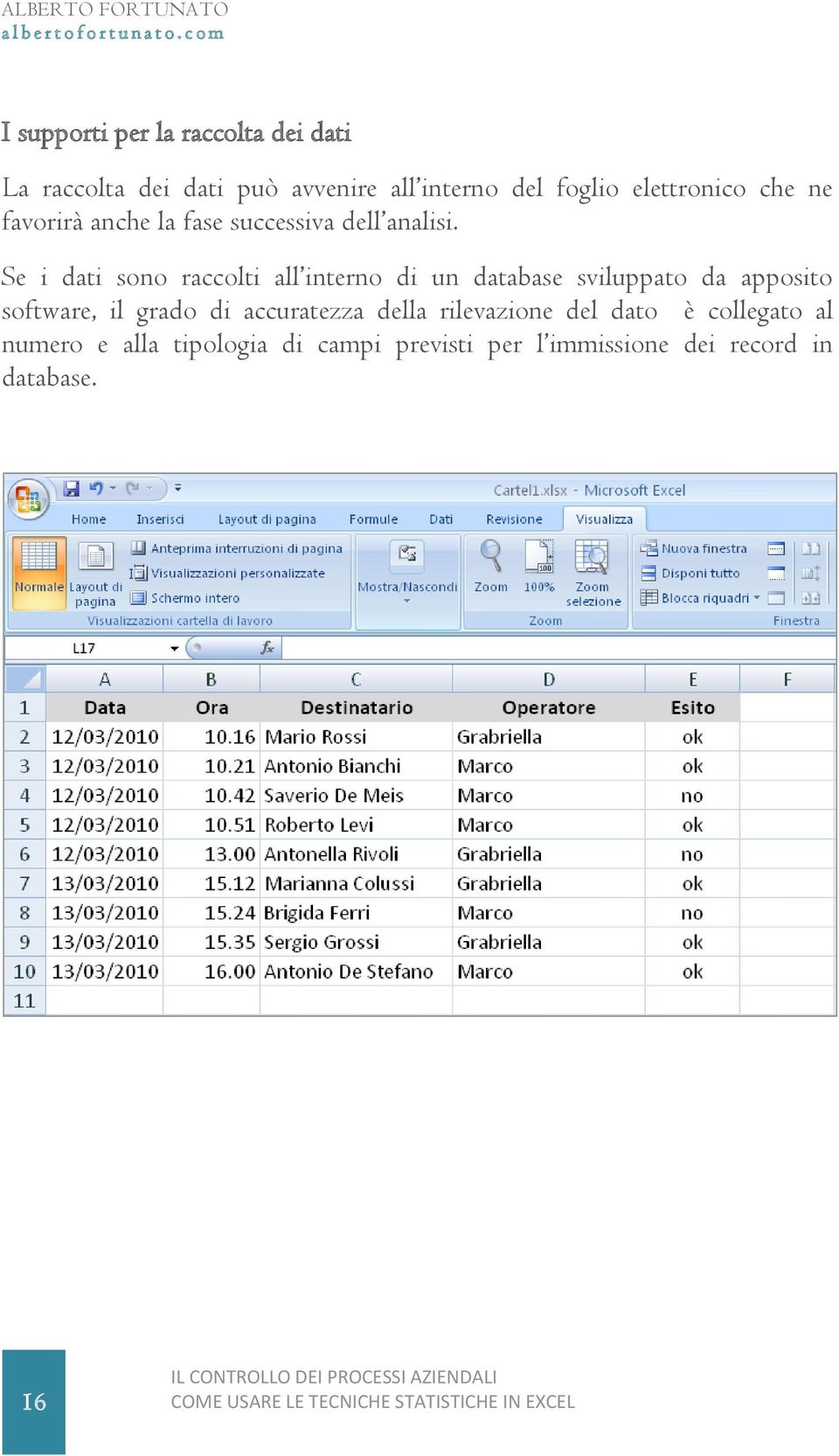 Se i dati sono raccolti all interno di un database sviluppato da apposito software, il grado di