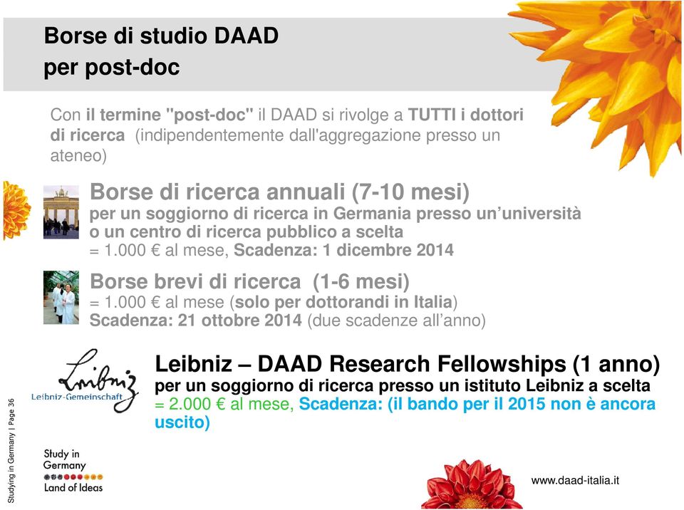 000 al mese, Scadenza: 1 dicembre 2014 Borse brevi di ricerca (1-6 mesi) = 1.