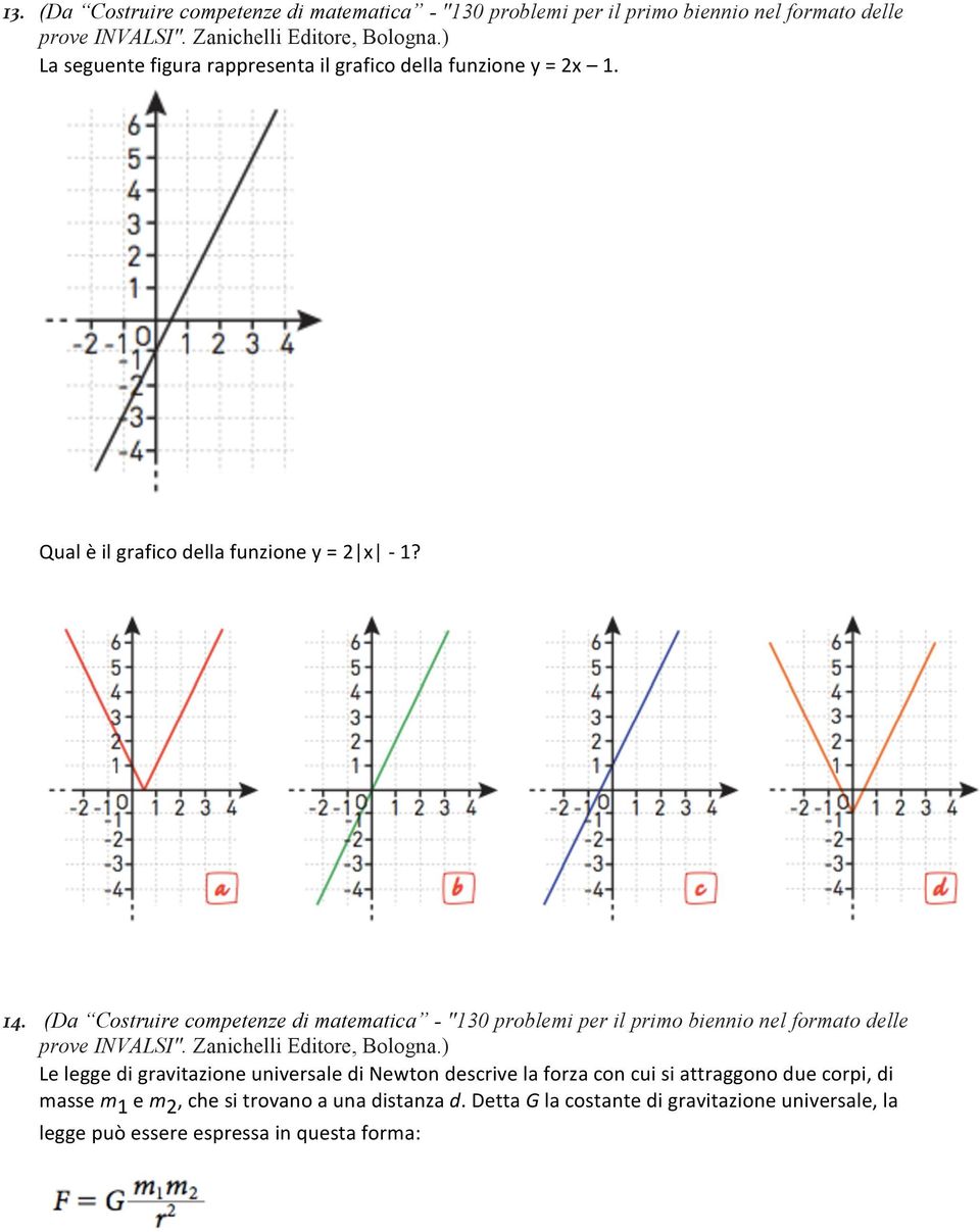 (Da Costruire competenze di matematica - "130 problemi per il primo biennio nel formato delle Le legge di gravitazione universale di