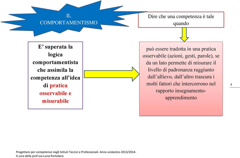 osservabile (azioni, gesti, parole), se da un lato permette di misurare il livello di padronanza