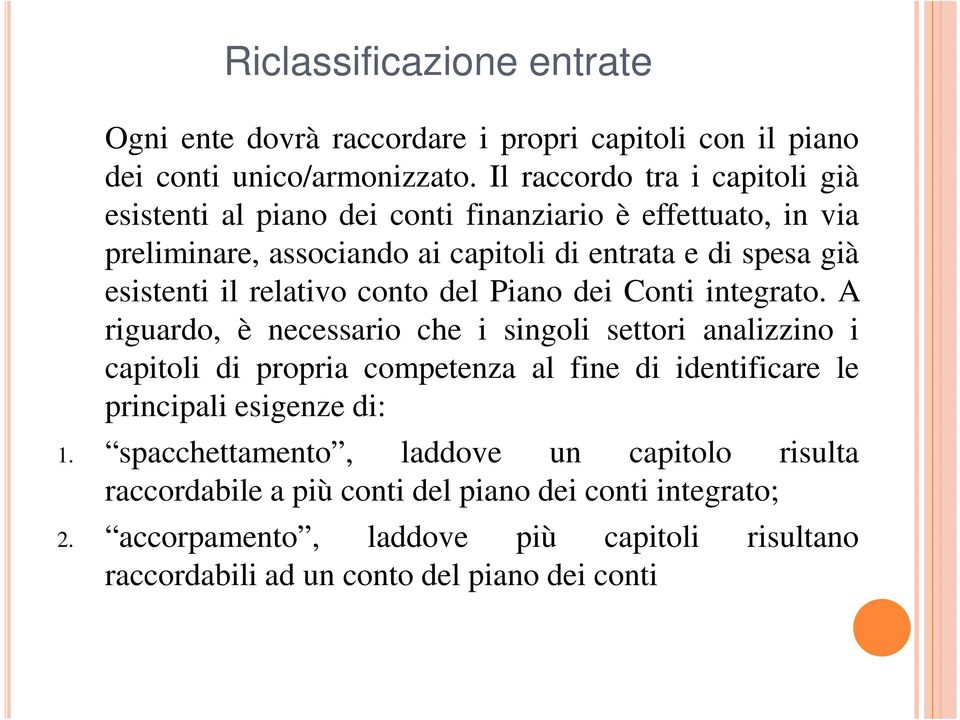 il relativo conto del Piano dei Conti integrato.