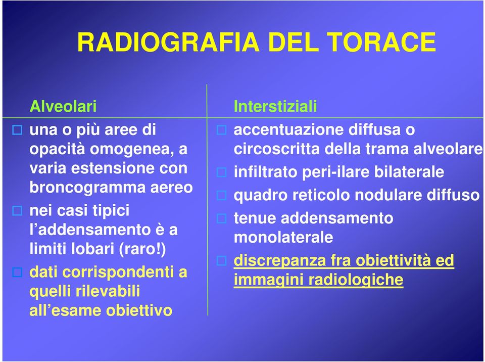 ) dati corrispondenti a quelli rilevabili all esame obiettivo Interstiziali accentuazione diffusa o circoscritta