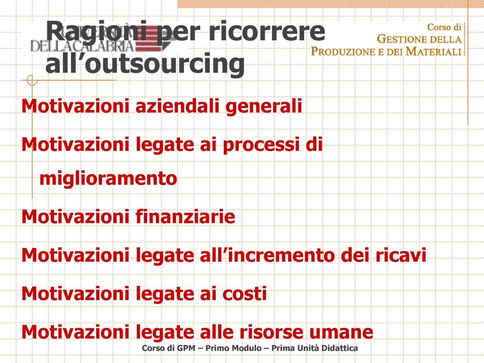 Motivazioni finanziarie Motivazioni legate all incremento dei