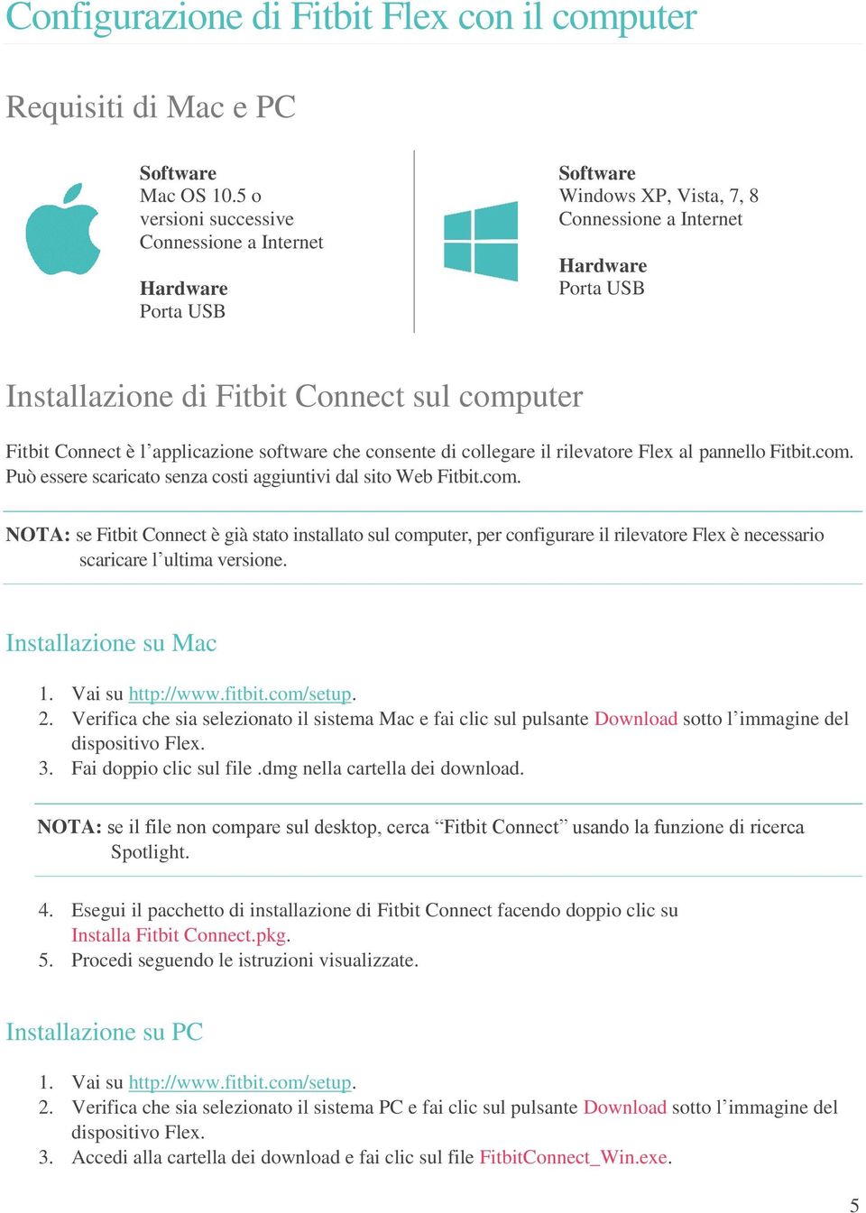 Connect è l applicazione software che consente di collegare il rilevatore Flex al pannello Fitbit.com.