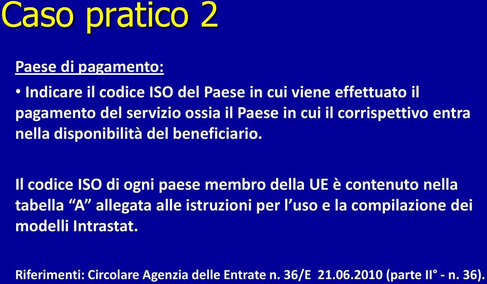 Il codice ISO di ogni paese membro della UE è contenuto nella tabella A allegata alle istruzioni per l uso