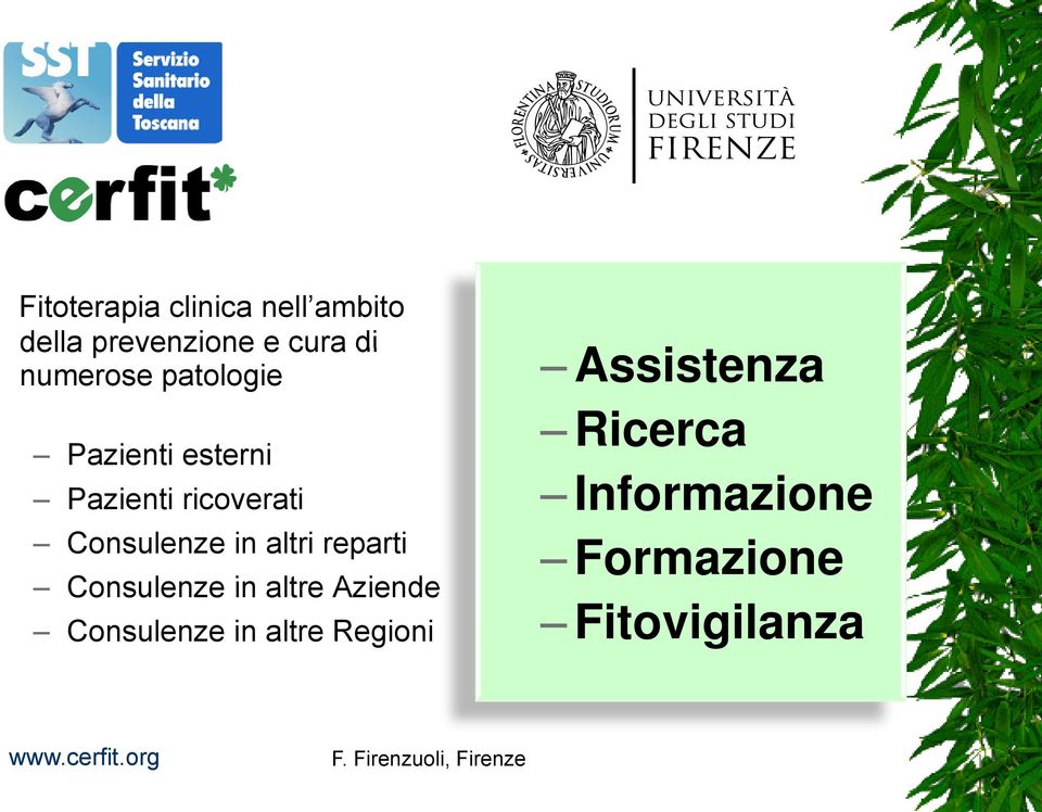 Informazione Consulenze in altri reparti Formazione Consulenze in