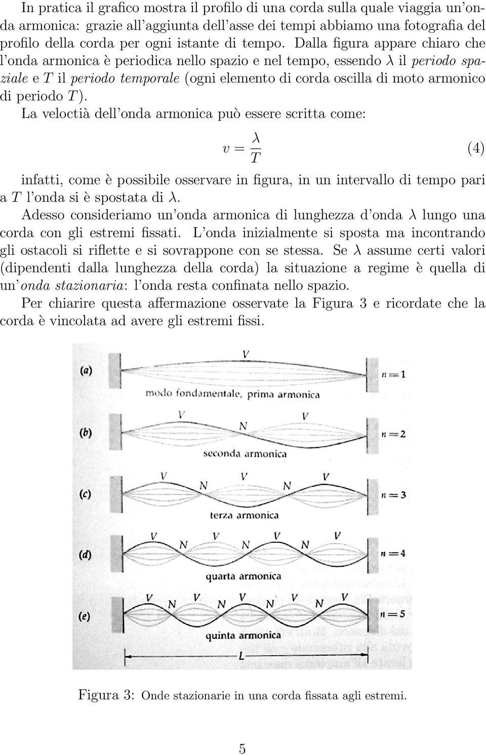 Dalla figura appare chiaro che l onda armonica è periodica nello spazio e nel tempo, essendo λ il periodo spaziale e T il periodo temporale (ogni elemento di corda oscilla di moto armonico di periodo