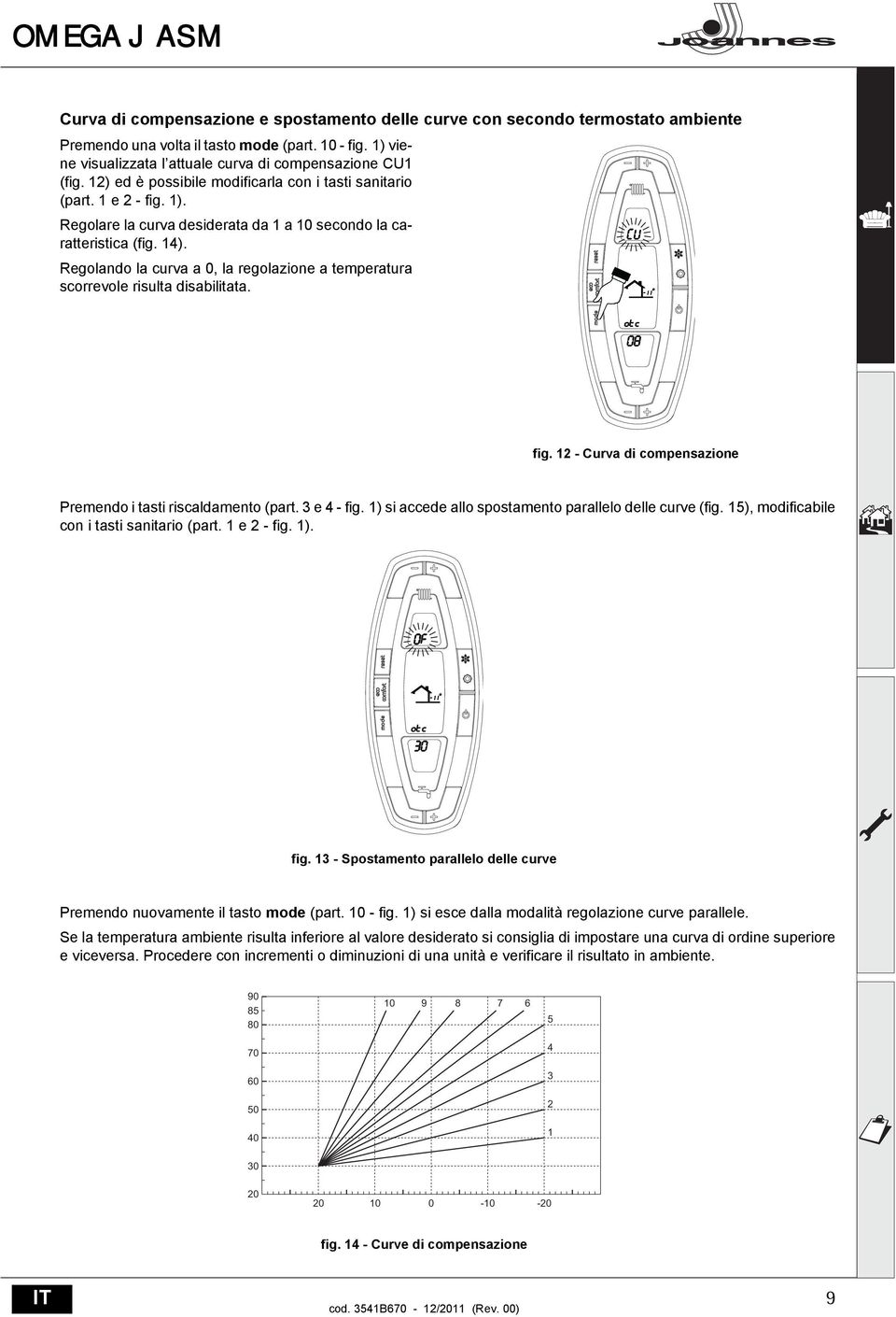 Regolare la curva desiderata da 1 a 10 secondo la caratteristica (fig. 14). IIIIIIIII Regolando la curva a 0, la regolazione a temperatura scorrevole risulta disabilitata. fig.