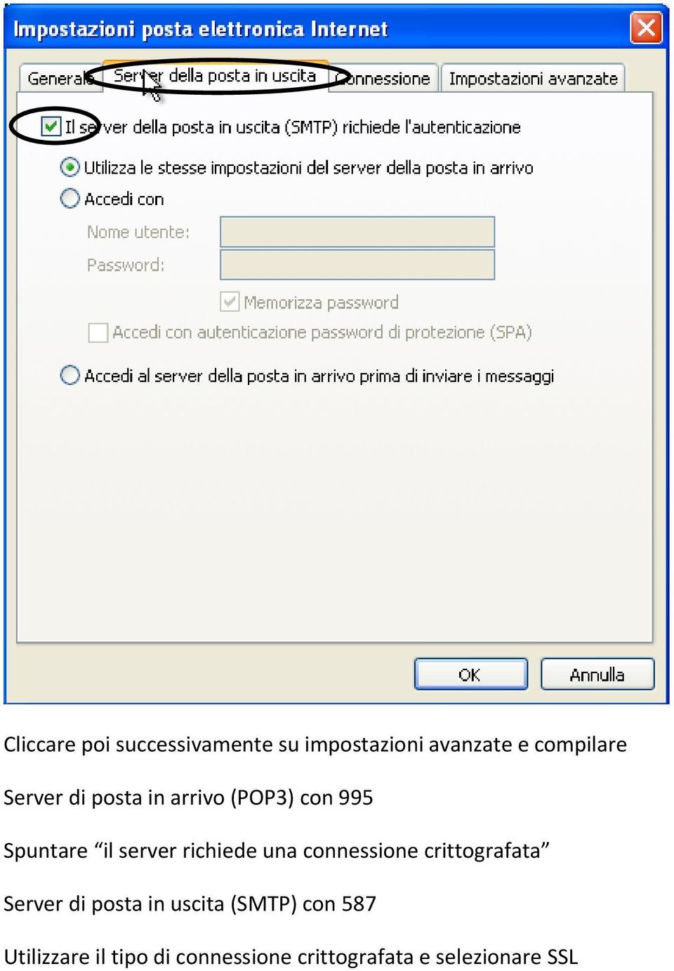 richiede una connessione crittografata Server di posta in uscita