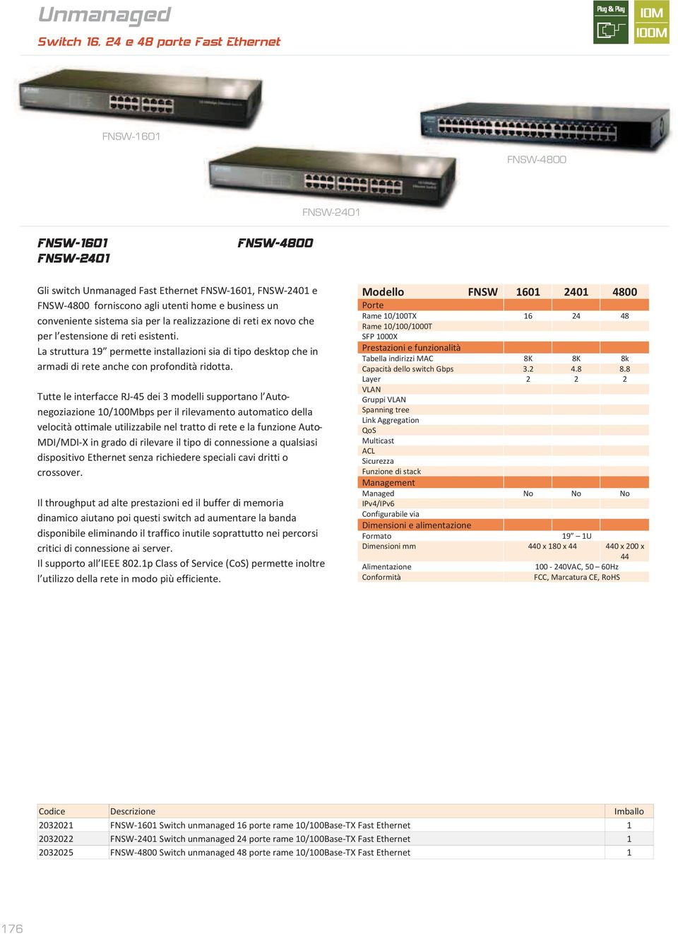 Tutte le interfacce RJ-45 dei 3 modelli supportano l Autonegoziazione 0/00Mbps per il rilevamento automatico della velocità ottimale utilizzabile nel tratto di rete e la funzione Auto- MDI/MDI-X in