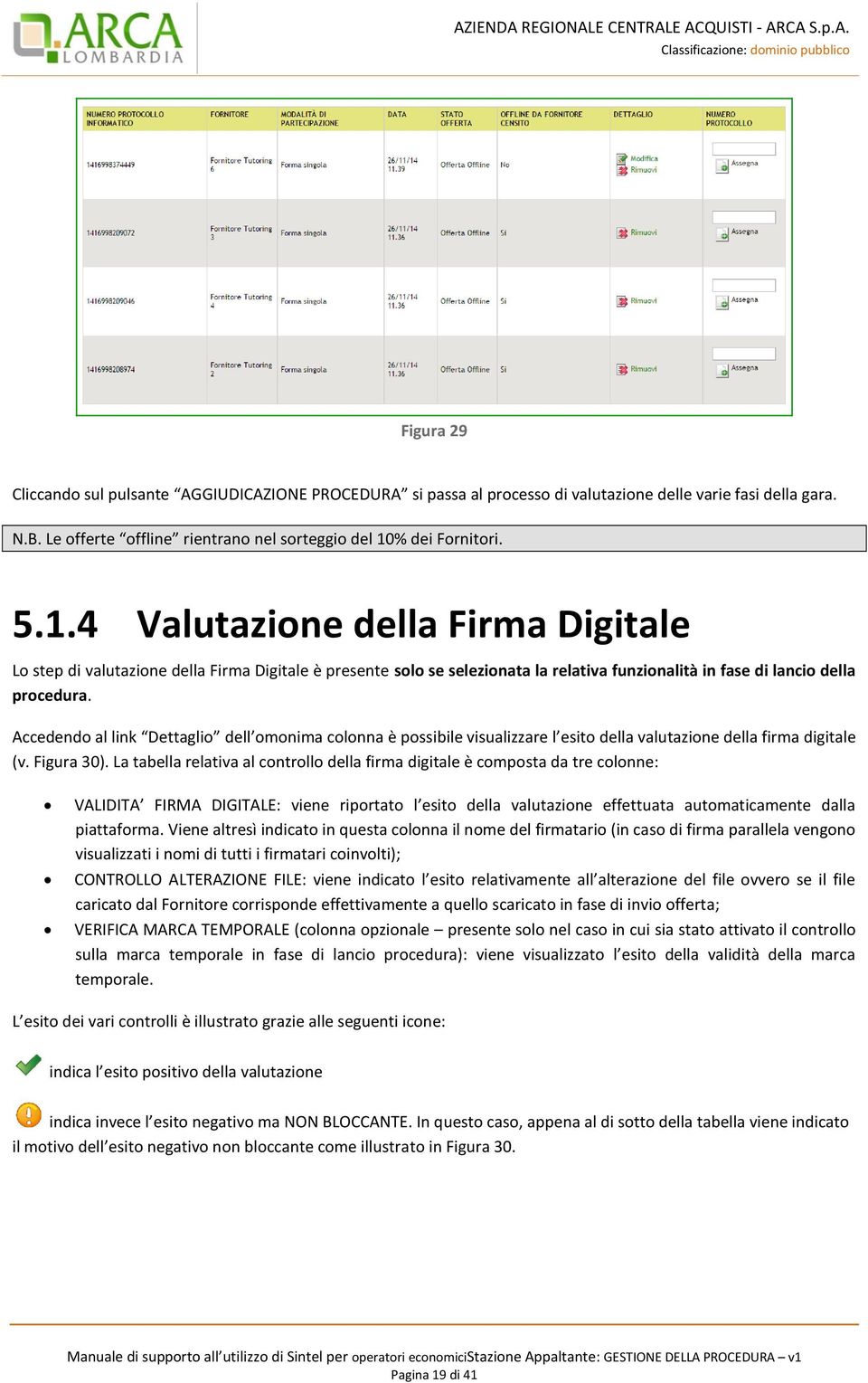 Accedendo al link Dettaglio dell omonima colonna è possibile visualizzare l esito della valutazione della firma digitale (v. Figura 30).