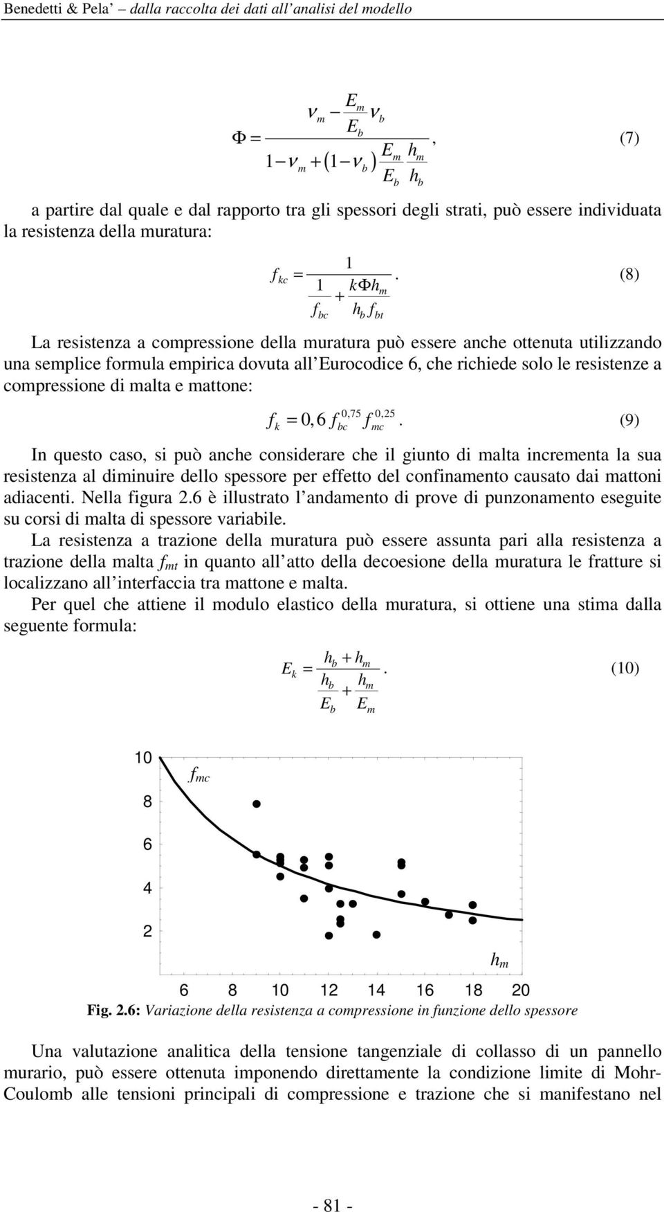 (8) La resistenza a compressione della muratura può essere anche ottenuta utilizzando una semplice formula empirica dovuta all Eurocodice 6, che richiede solo le resistenze a compressione di malta e