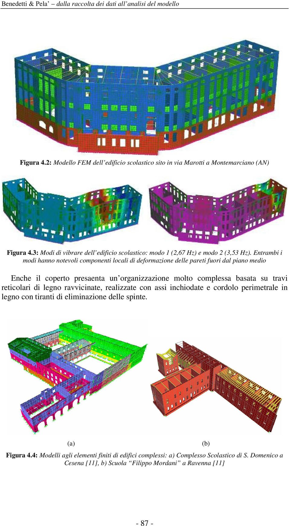 Entrambi i modi hanno notevoli componenti locali di deformazione delle pareti fuori dal piano medio Enche il coperto presaenta un organizzazione molto complessa