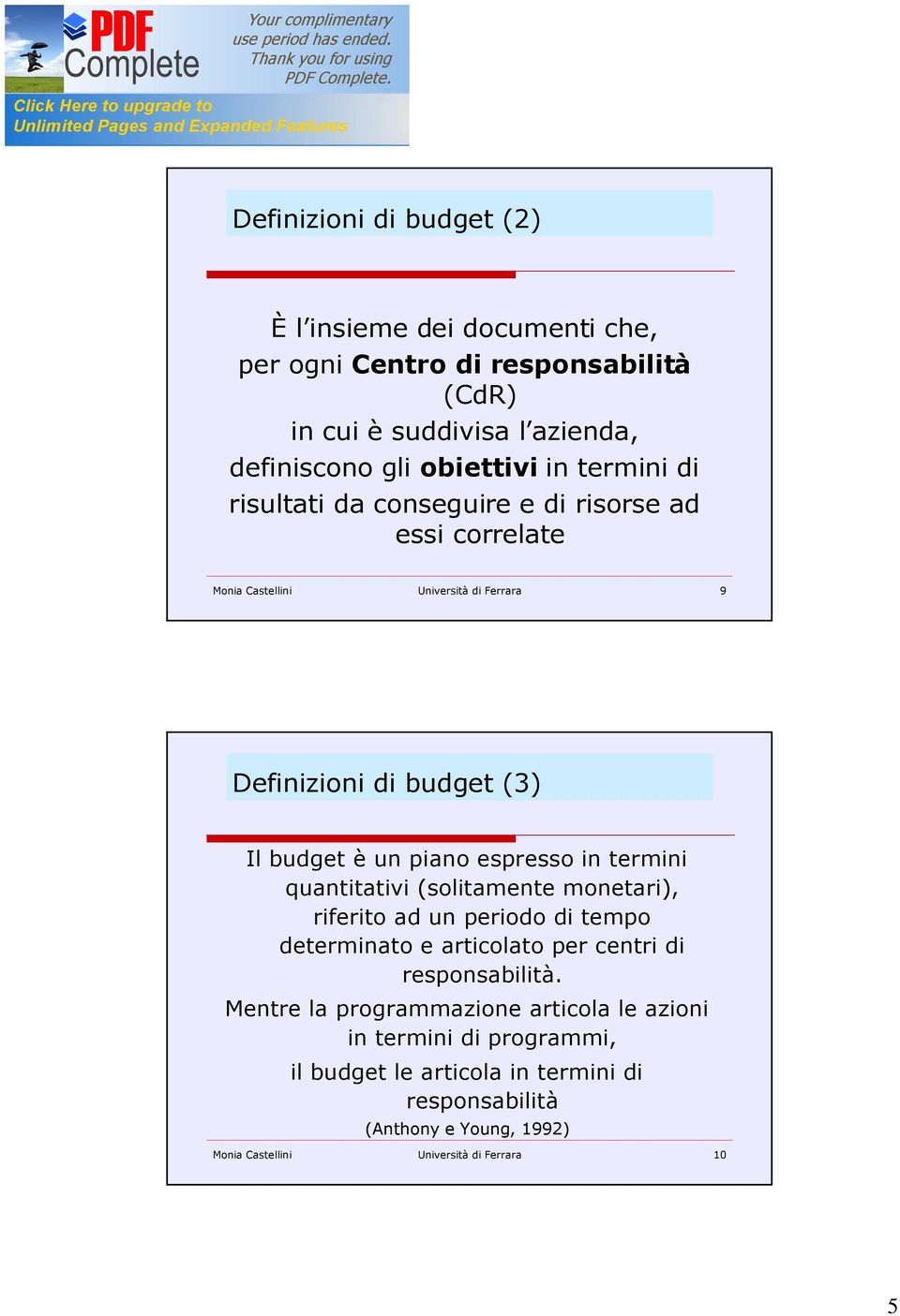 espresso in termini quantitativi (solitamente monetari), riferito ad un periodo di tempo determinato e articolato per centri di responsabilità.