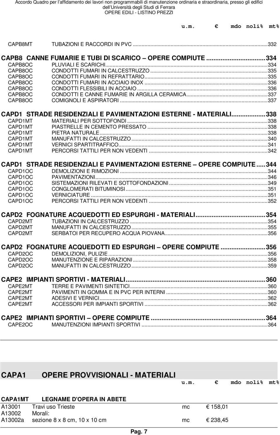 .. 337 CAPB8OC COMIGNOLI E ASPIRATORI... 337 CAPD1 STRADE RESIDENZIALI E PAVIMENTAZIONI ESTERNE - MATERIALI... 338 CAPD1MT MATERIALI PER SOTTOFONDI... 338 CAPD1MT PIASTRELLE IN CEMENTO PRESSATO.