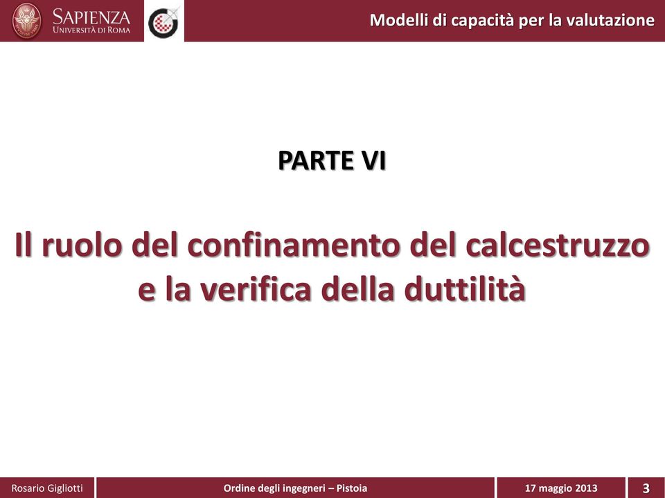 e la verifica della duttilità Rosario