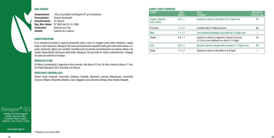 sulle ciperacee. Basagran SG viene principalmente assorbito dalle parti verdi della pianta e, in parte, traslocato. Agisce per contatto.