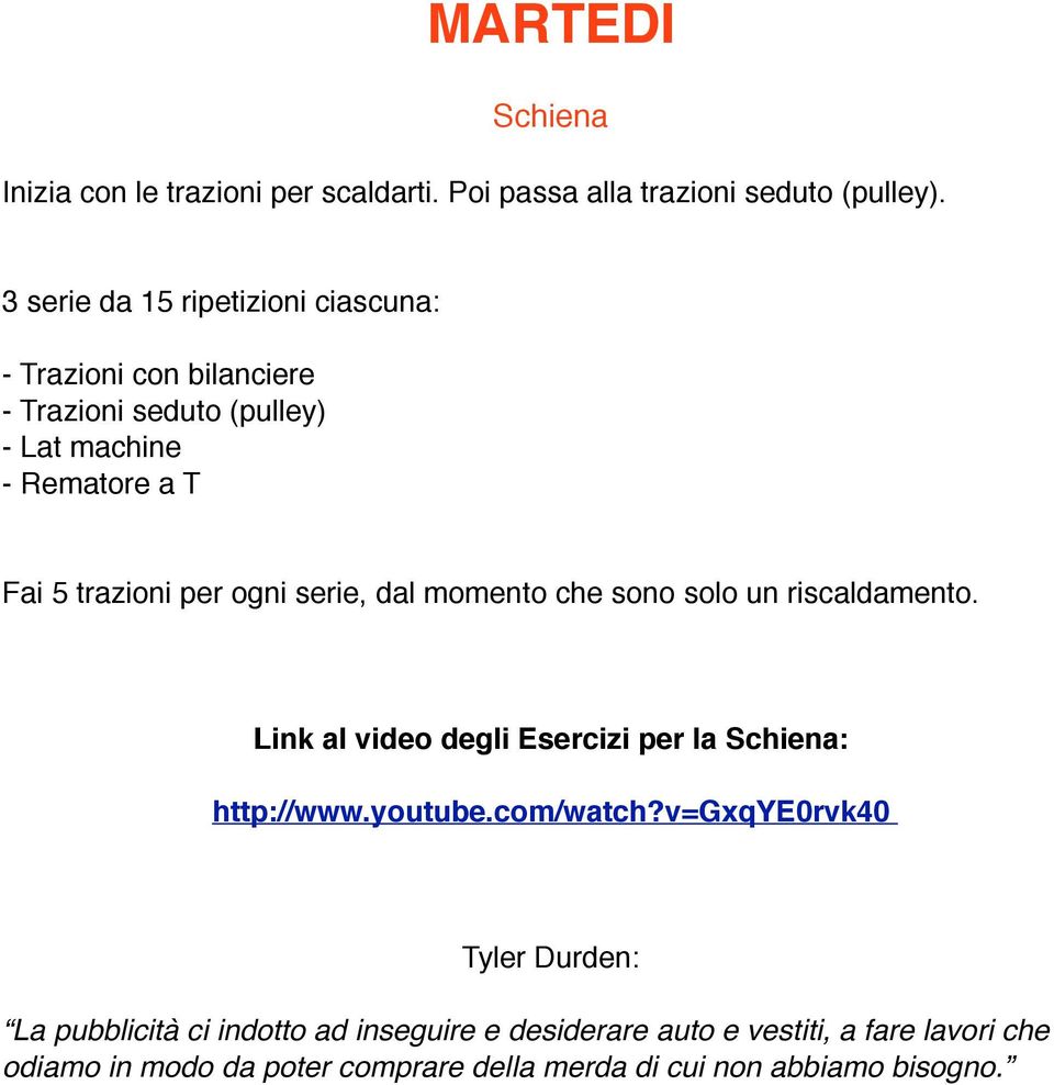 ogni serie, dal momento che sono solo un riscaldamento. Link al video degli Esercizi per la Schiena: http://www.youtube.com/watch?