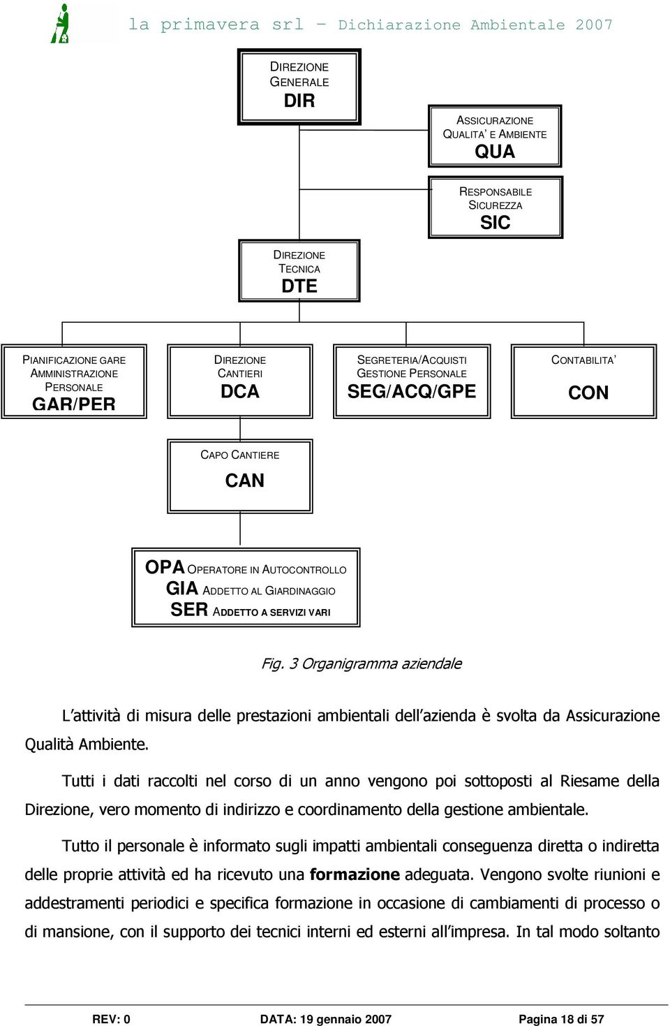 3 Organigramma aziendale L attività di misura delle prestazioni ambientali dell azienda è svolta da Assicurazione Qualità Ambiente.