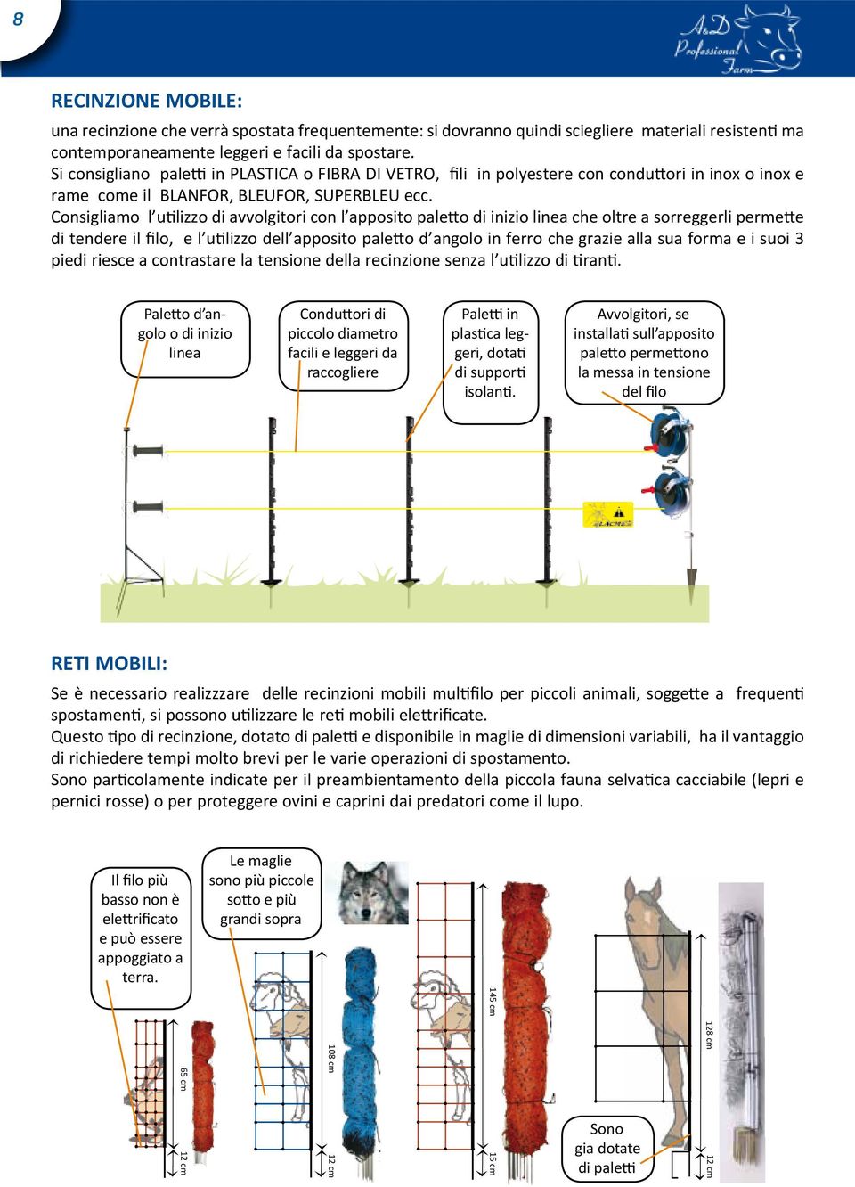 Consigliamo l utilizzo di avvolgitori con l apposito paletto di inizio linea che oltre a sorreggerli permette di tendere il filo, e l utilizzo dell apposito paletto d angolo in ferro che grazie alla