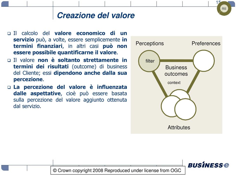 Il valore non è soltanto strettamente in termini dei risultati (outcome) di business del Cliente; essi dipendono anche dalla sua percezione.
