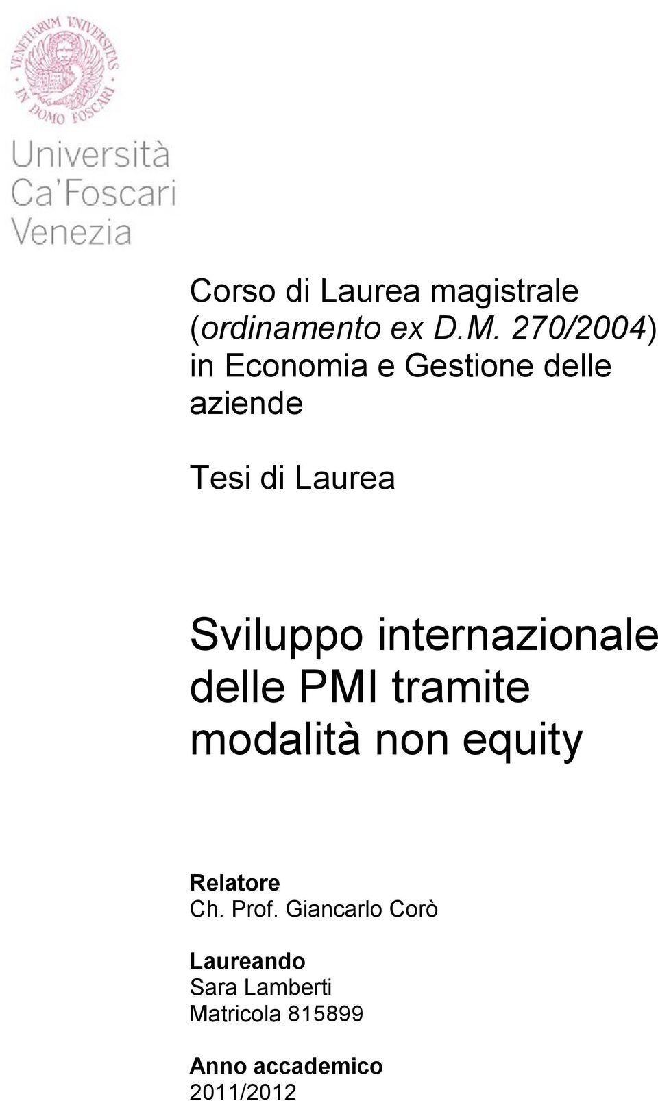 Sviluppo internazionale delle PMI tramite modalità non equity