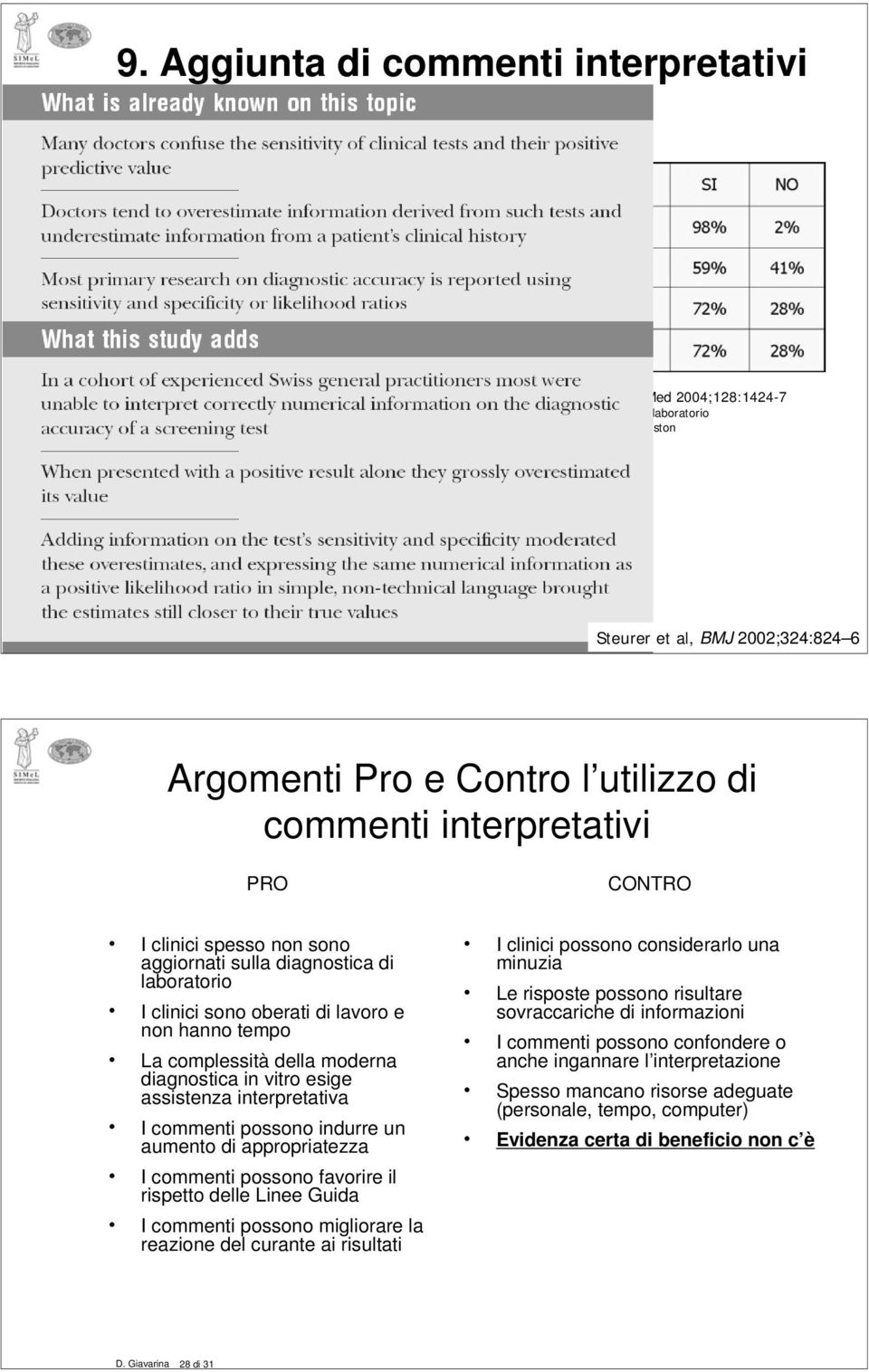 clinici sono oberati di lavoro e non hanno tempo La complessità della moderna diagnostica in vitro esige assistenza interpretativa I commenti possono indurre un aumento di appropriatezza I commenti