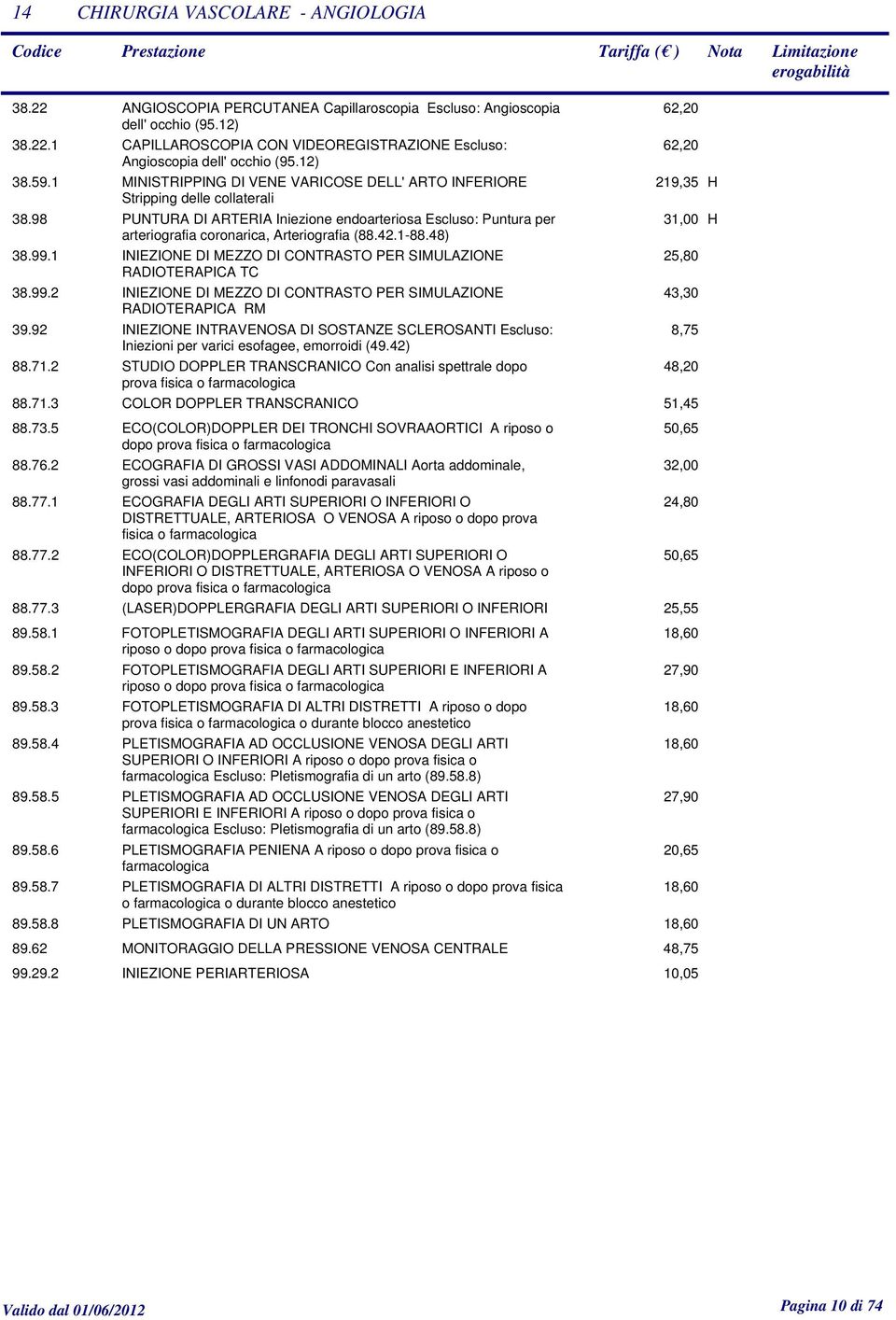 98 PUNTURA DI ARTERIA Iniezione endoarteriosa Escluso: Puntura per 31,00 arteriografia coronarica, Arteriografia (88.42.1-88.48) 38.99.