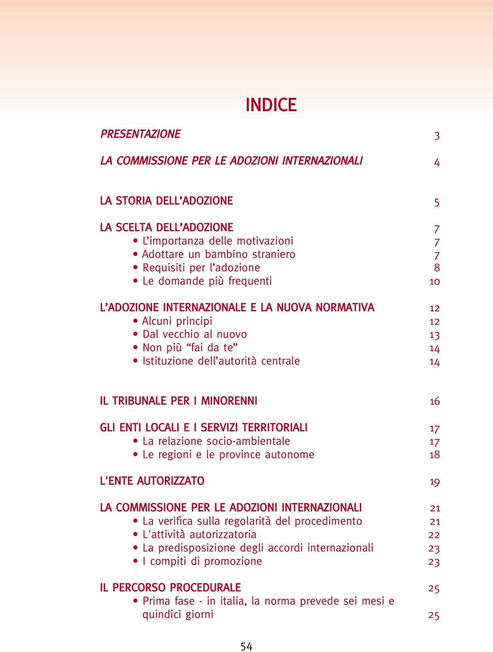 TRIBUNALE PER I MINORENNI 16 GLI ENTI LOCALI E I SERVIZI TERRITORIALI 17 La relazione socio-ambientale 17 Le regioni e le province autonome 18 L'ENTE AUTORIZZATO 19 LA COMMISSIONE PER LE ADOZIONI