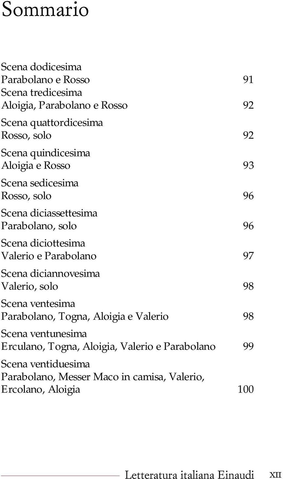Valerio e Parabolano 97 Scena diciannovesima Valerio, solo 98 Scena ventesima Parabolano, Togna, Aloigia e Valerio 98 Scena