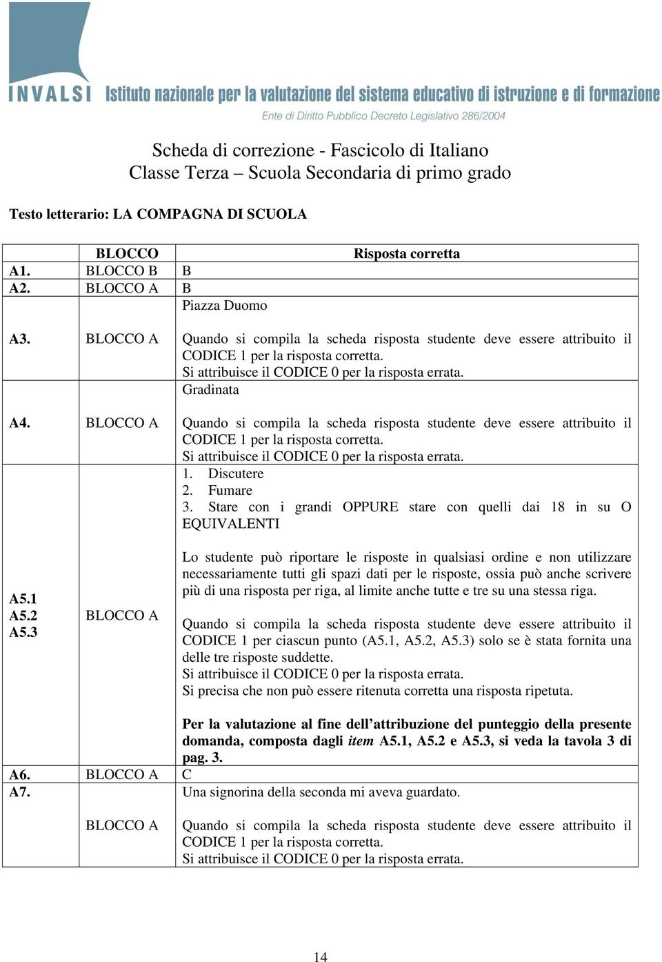 2 A5.3 Lo studente può riportare le risposte in qualsiasi ordine e non utilizzare necessariamente tutti gli spazi dati per le risposte, ossia può anche scrivere più di una risposta per riga, al