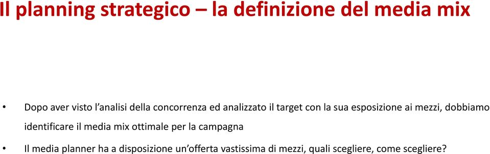 dobbiamo identificare il media mix ottimale per la campagna Il media planner