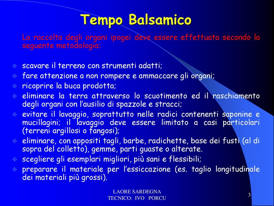 contenenti saponine e mucillagini; il lavaggio deve essere limitato a casi particolari (terreni argillosi o fangosi); eliminare, con appositi tagli, barbe, radichette, base dei fusti (al di sopra