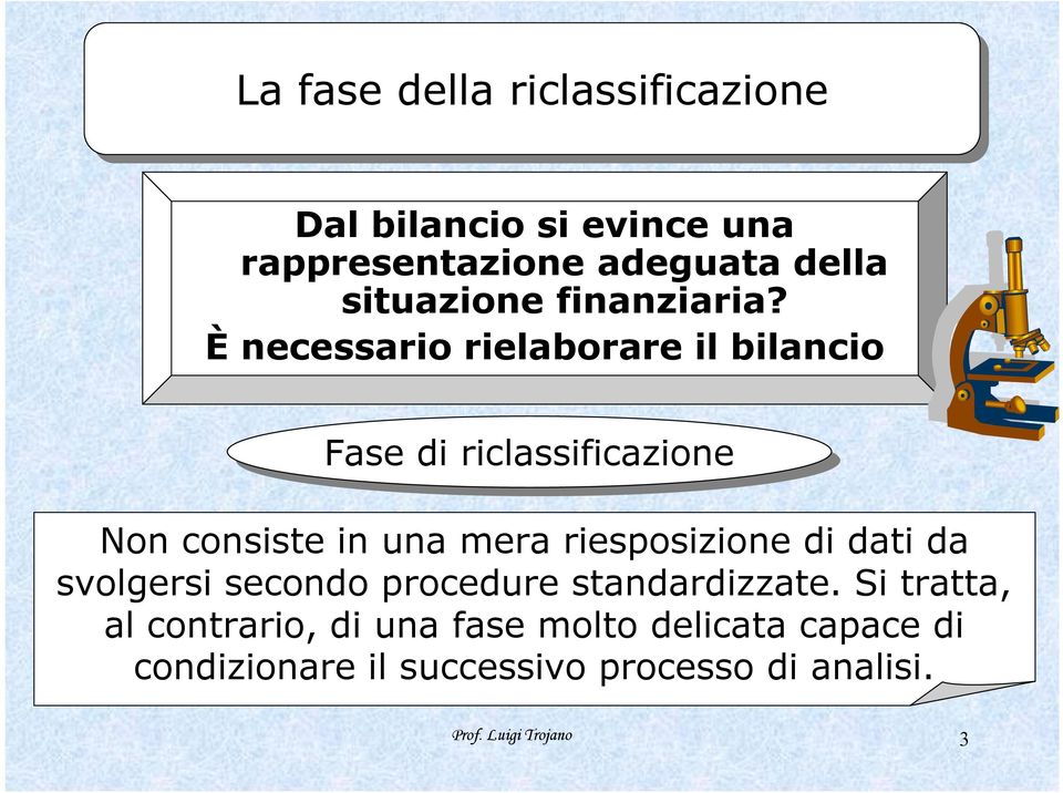 È necessario rielaborare il bilancio Fase di di riclassificazione Non consiste in una mera