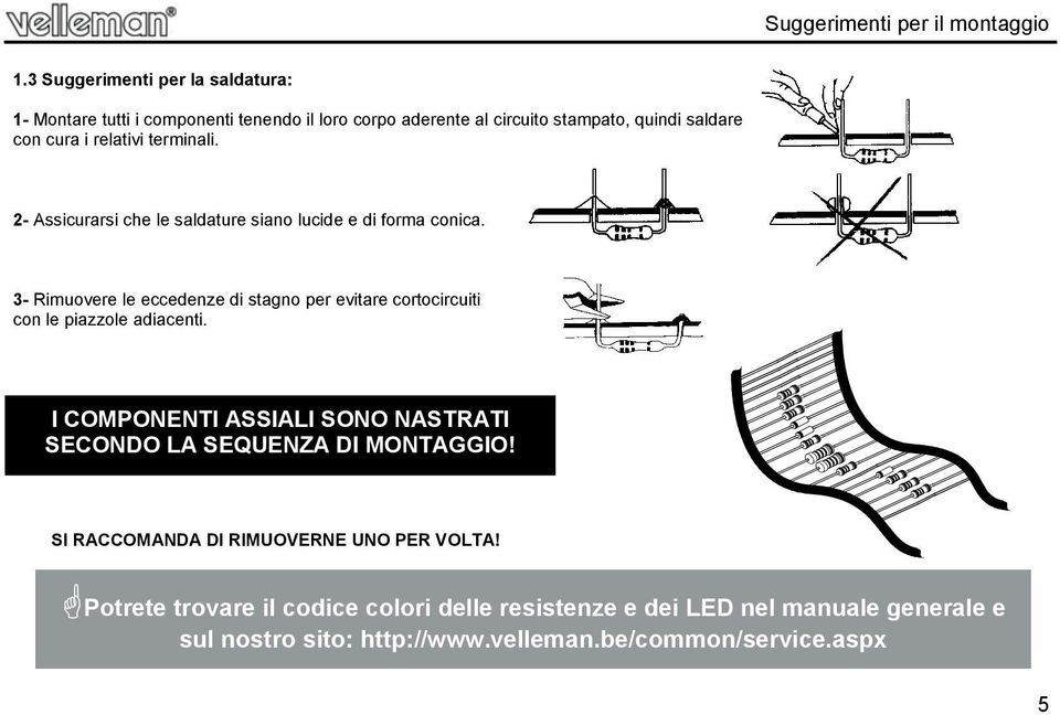 terminali. 2- Assicurarsi che le saldature siano lucide e di forma conica.