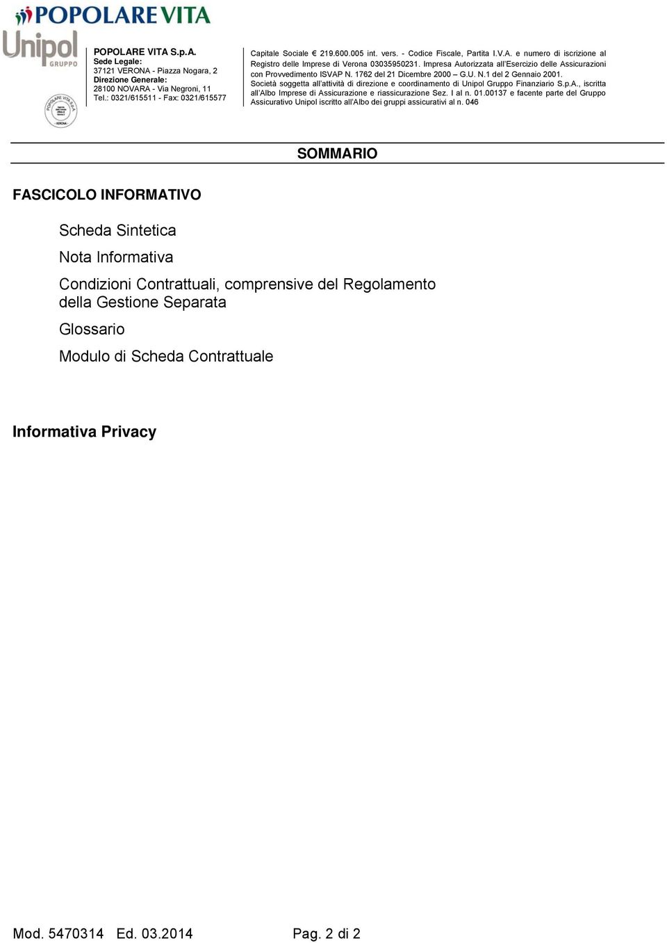 Regolamento della Gestione Separata Glossario Modulo di