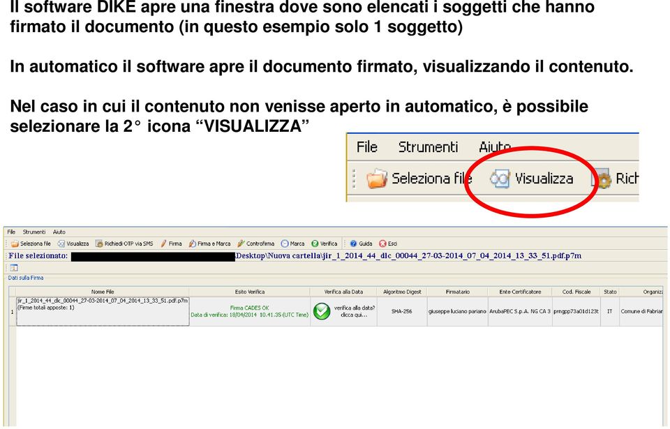 software apre il documento firmato, visualizzando il contenuto.