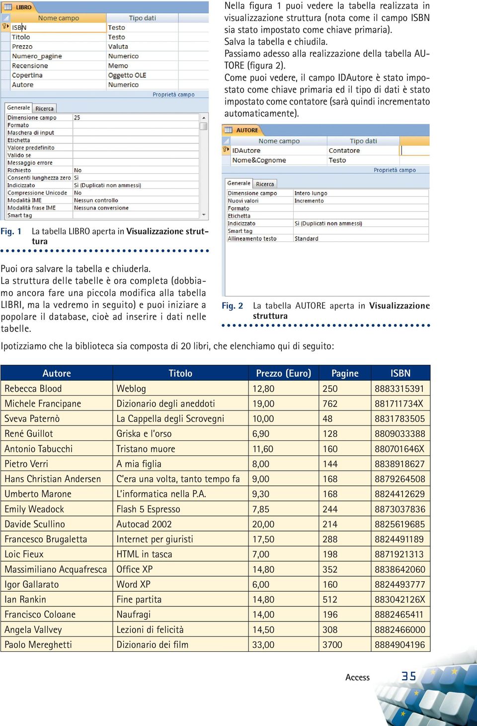 Come puoi vedere, il campo IDAutore è stato impostato come chiave primaria ed il tipo di dati è stato impostato come contatore (sarà quindi incrementato automaticamente). Fig.