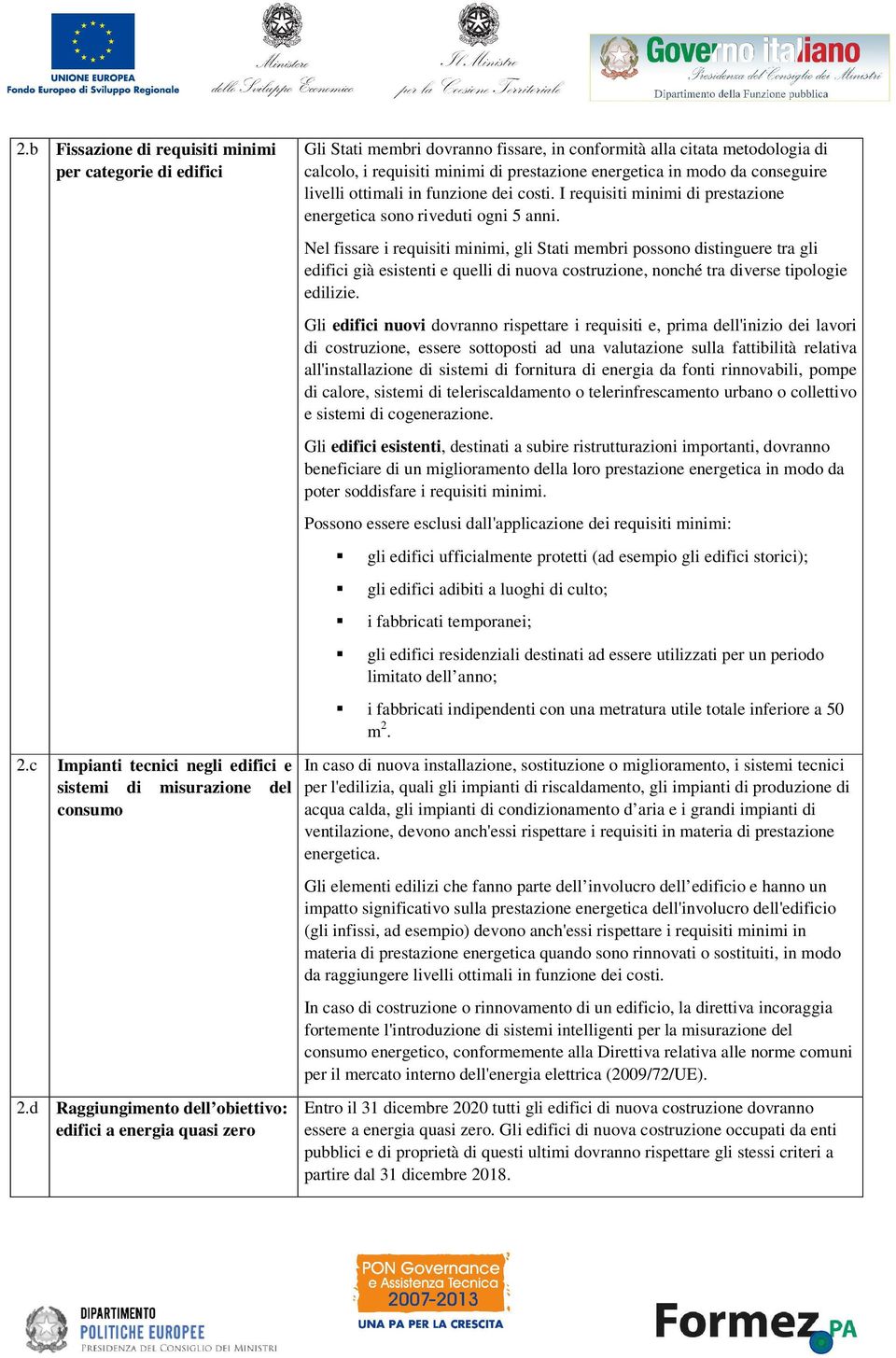 da conseguire livelli ottimali in funzione dei costi. I requisiti minimi di prestazione energetica sono riveduti ogni 5 anni.