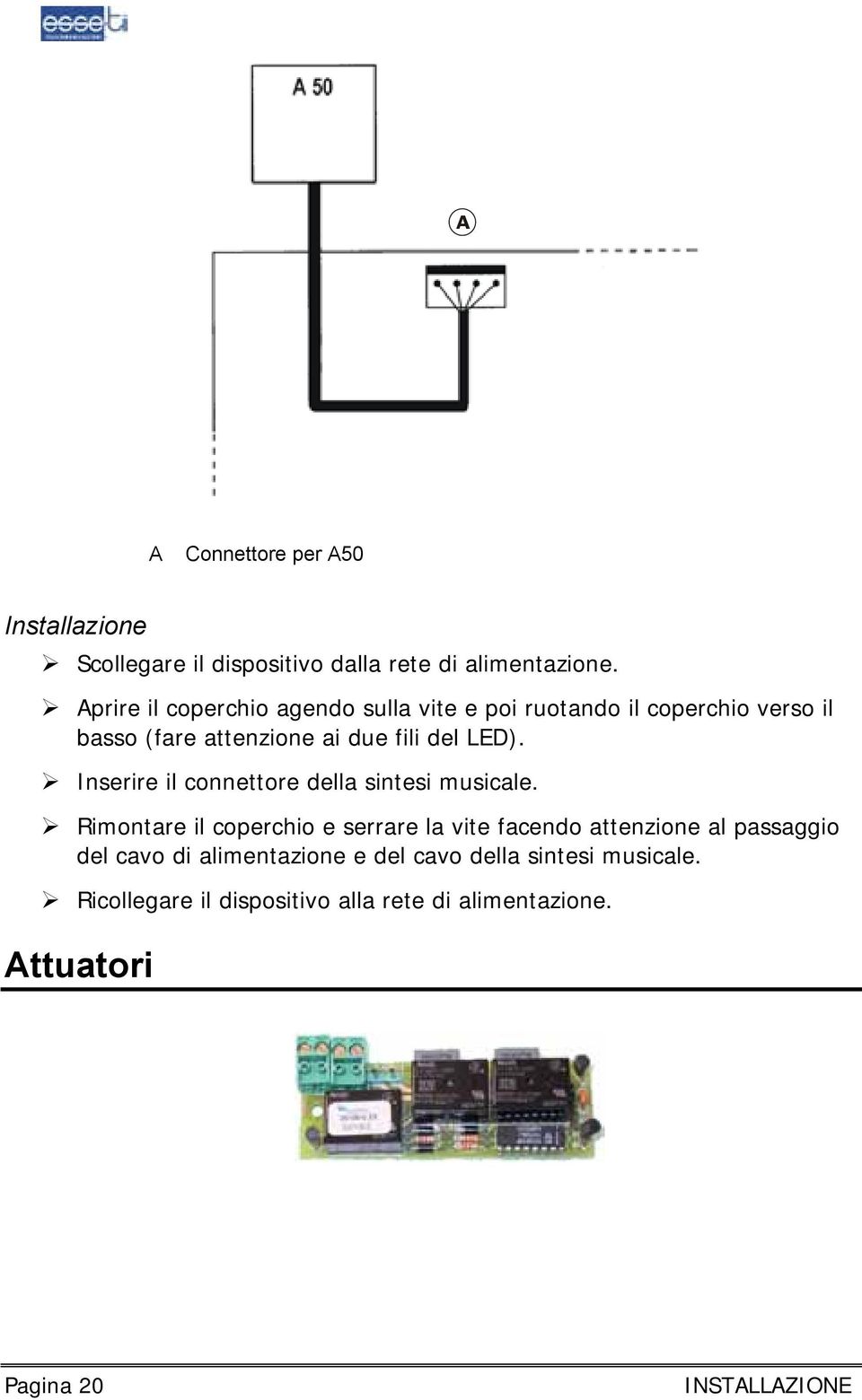 Inserire il connettore della sintesi musicale.