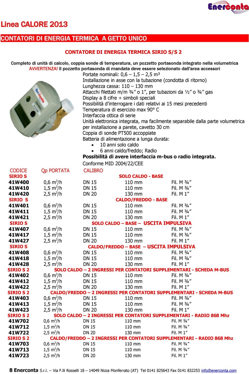 Il pozzetto portasonda di mandata deve essere selezionato dall'area accessori Portate nominali: 0,6 1,5 2,5 m³ Installazione in asse con la tubazione (condotta di ritorno) Lunghezza cassa: 1 130